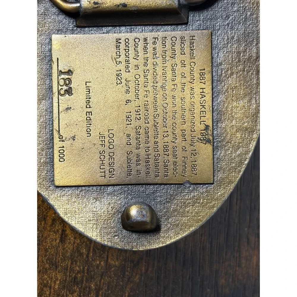 Haskell County Kansas Belt Buckle Vtg Centennial 1987 Limited #183‎ Jeff Schutt